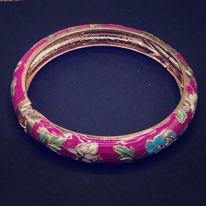 Enameled cloisonné hinged bangle bracelet